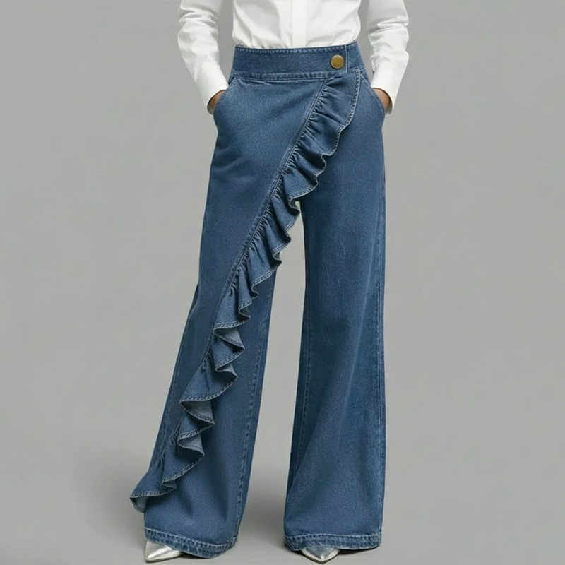 ✨👖 Calça jeans feminina cintura alta pernas largas confortável e elegante