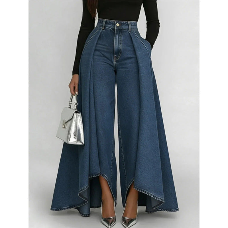 đ⨠Calça jeans de cintura alta e perna larga que alonga a silhueta e valoriza seu estilo com elegância