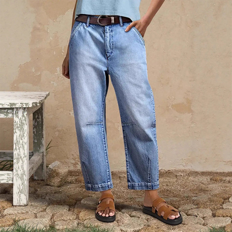 👖✨ Calça jeans feminina de perna larga cropped elegante e confortável para o dia a dia