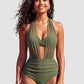 ✨👙 Biquíni feminino cintura alta com controle de barriga e design elegante em V