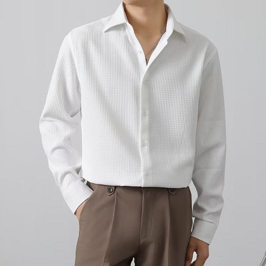 Men's Premium Fabric Button Down Shirt ? Waffle Pattern ? 45% Off