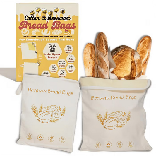 🍞Sacos de pão de algodão e cera de abelha com zíper largo para pão de fermento natural✨