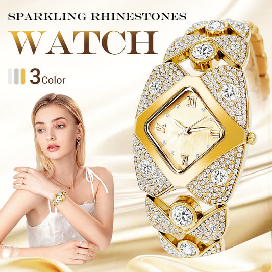 💜⌚ Relógio Retrô Feminino com Strass Brilhantes – Elegância clássica e charme sofisticado para todos os momentos