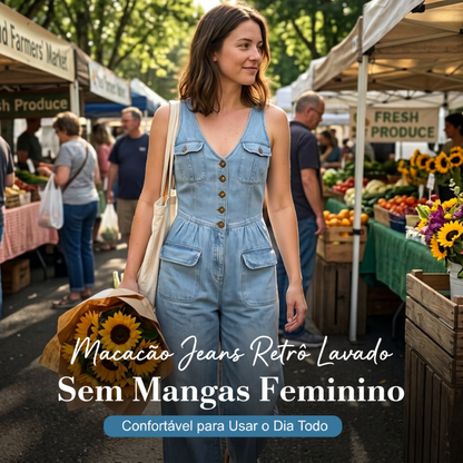 👗✨ Macacão feminino jeans com botões e pernas largas – elegante e confortável