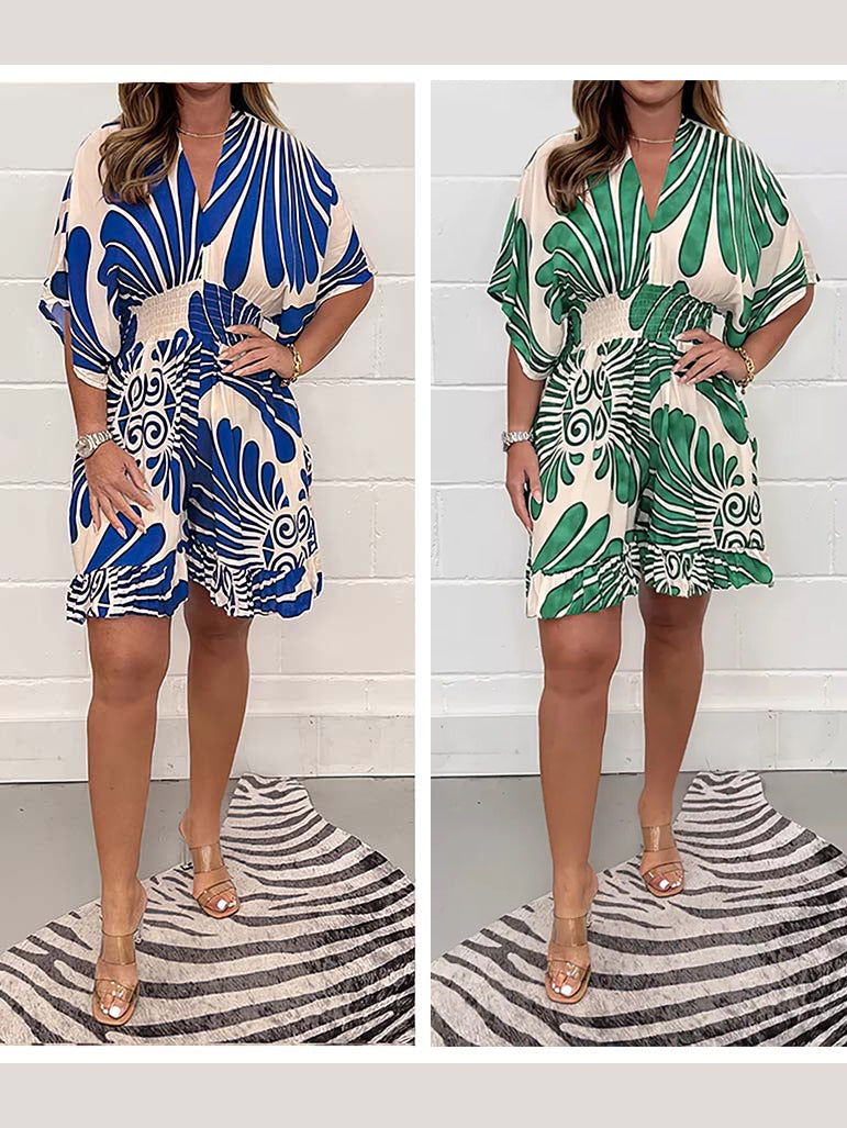 👗✨ Macacão feminino estampado fluido – elegante, leve e perfeito para o verão