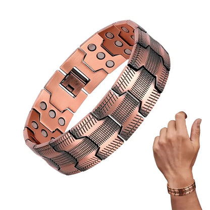 🧲✨ Pulseira magnética em cobre com design triplo – estilo e conforto no dia a dia