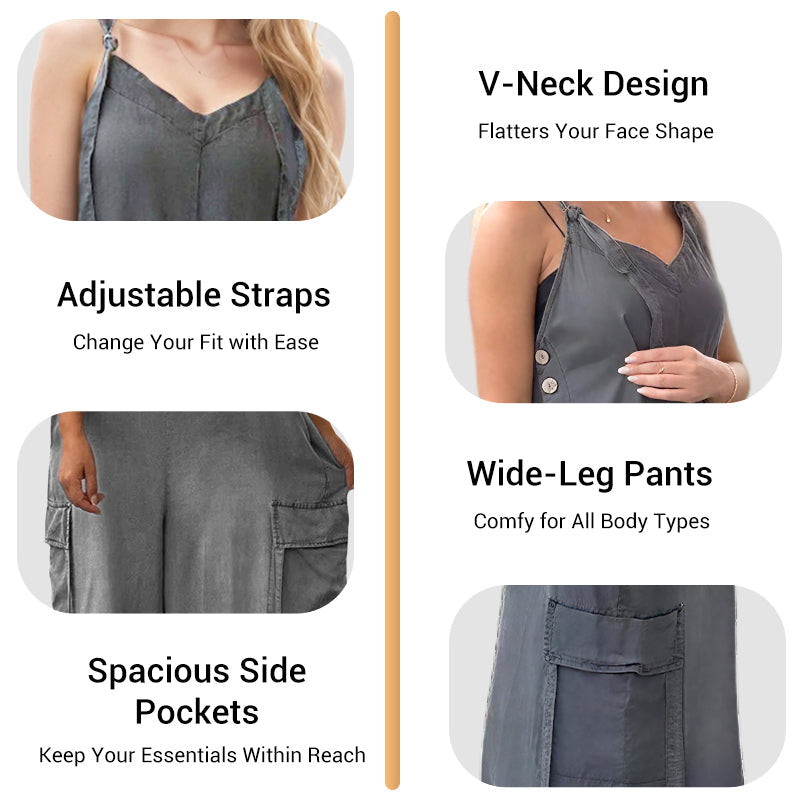 Macacão feminino folgado com pernas largas e bolsos✨ O conforto se une ao estilo descontraído
