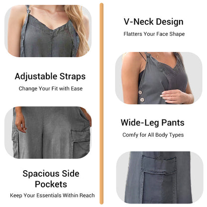 Macacão feminino folgado com pernas largas e bolsos✨ O conforto se une ao estilo descontraído