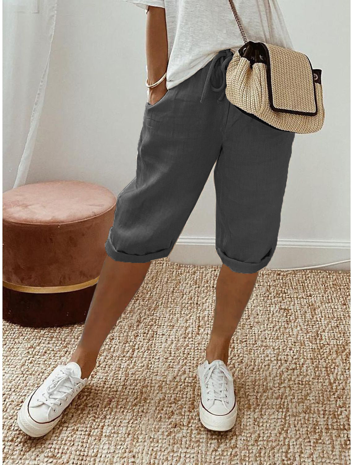 ⏳Oferta por tempo limitado com 50% de desconto! 👖⏰Calças capri femininas casuais em algodão e linho – Respiráveis, confortáveis e com um toque de elegância sem esforço 🌿✨