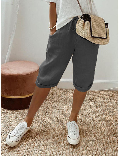 ⏳Oferta por tempo limitado com 50% de desconto! 👖⏰Calças capri femininas casuais em algodão e linho – Respiráveis, confortáveis e com um toque de elegância sem esforço 🌿✨