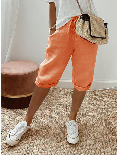 ⏳Oferta por tempo limitado com 50% de desconto! 👖⏰Calças capri femininas casuais em algodão e linho – Respiráveis, confortáveis e com um toque de elegância sem esforço 🌿✨