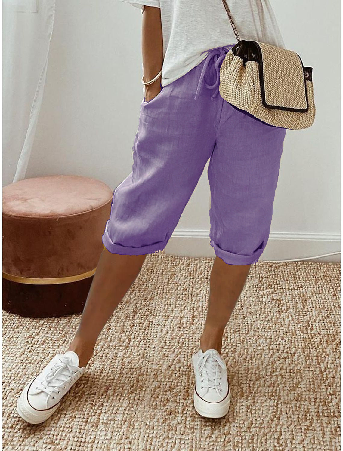 ⏳Oferta por tempo limitado com 50% de desconto! 👖⏰Calças capri femininas casuais em algodão e linho – Respiráveis, confortáveis e com um toque de elegância sem esforço 🌿✨