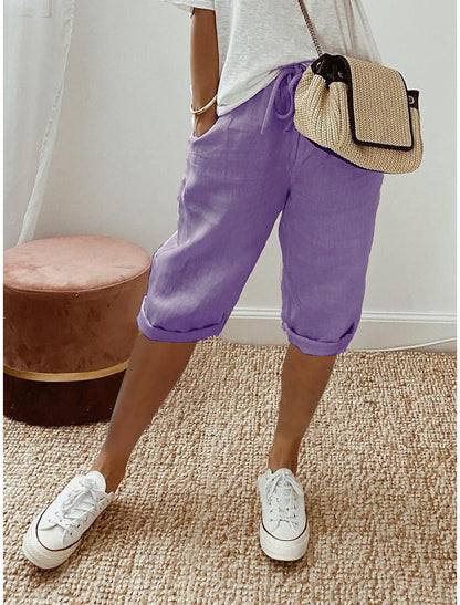 ⏳Oferta por tempo limitado com 50% de desconto! 👖⏰Calças capri femininas casuais em algodão e linho – Respiráveis, confortáveis e com um toque de elegância sem esforço 🌿✨
