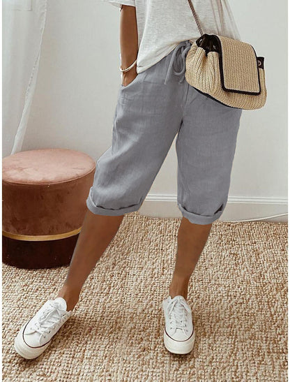 ⏳Oferta por tempo limitado com 50% de desconto! 👖⏰Calças capri femininas casuais em algodão e linho – Respiráveis, confortáveis e com um toque de elegância sem esforço 🌿✨