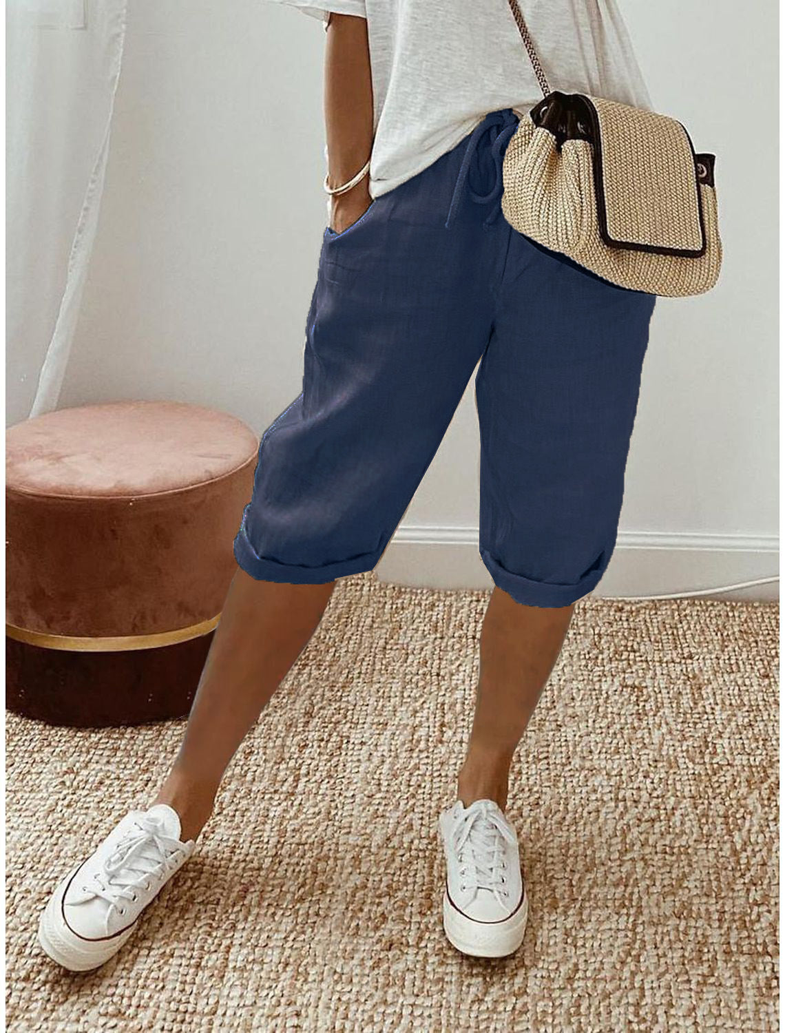 ⏳Oferta por tempo limitado com 50% de desconto! 👖⏰Calças capri femininas casuais em algodão e linho – Respiráveis, confortáveis e com um toque de elegância sem esforço 🌿✨