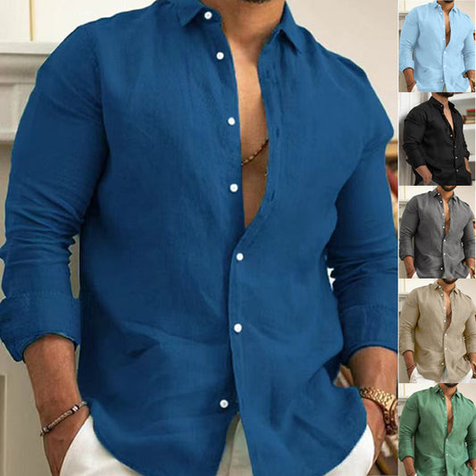 Men's Cotton Linen Solid Color Shirt