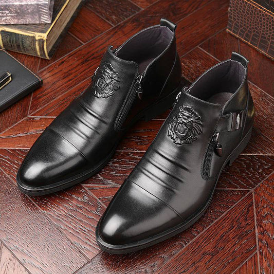 👞Free Shipping👞Men's Leather Ankle Boots with Double Side Zipper and Pointed Toe