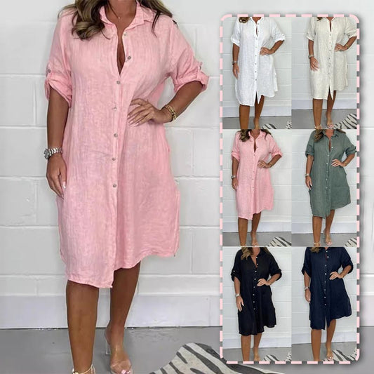 🔥Limited Time Offer 49% OFF💝Women's Cotton and Linen Button Shirt Dress