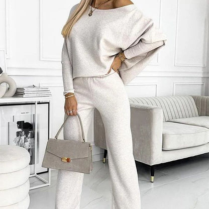 ✨Women's Solid Color Drop Shoulder Pullover and Loose Pants Set