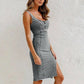 👗💙 Vestido jeans feminino alça com decote U e fenda – elegante e sexy casual