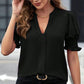 Blusa feminina elegante com decote em V e mangas bufantes