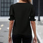 Blusa feminina elegante com decote em V e mangas bufantes
