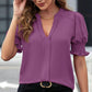 Blusa feminina elegante com decote em V e mangas bufantes