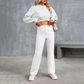 👖✨ Calça feminina cintura alta com perna larga – elegante, confortável e elástica