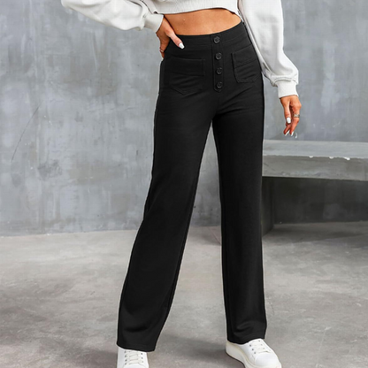 👖✨ Calça feminina cintura alta com perna larga – elegante, confortável e elástica