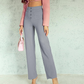 👖✨ Calça feminina cintura alta com perna larga – elegante, confortável e elástica