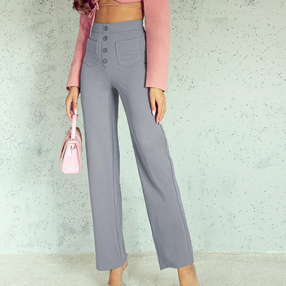 👖✨ Calça feminina cintura alta com perna larga – elegante, confortável e elástica
