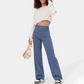 👖✨ Calça feminina cintura alta com perna larga – elegante, confortável e elástica