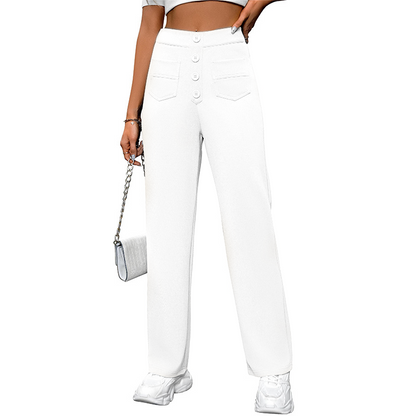 👖✨ Calça feminina cintura alta com perna larga – elegante, confortável e elástica
