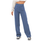 👖✨ Calça feminina cintura alta com perna larga – elegante, confortável e elástica