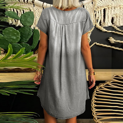 👗✨ Vestido feminino com decote em V casual e confortável para o dia a dia