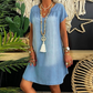 👗✨ Vestido feminino com decote em V casual e confortável para o dia a dia