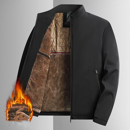 Varm arbeidsjakke med stående krage og gjennomgående glidelås for menn