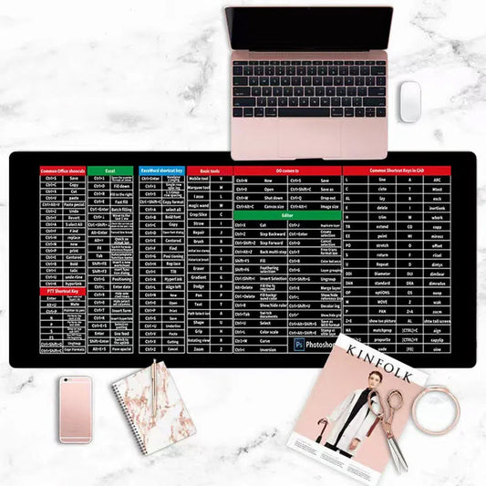 ⌨️ 50% DE DESCONTO AGORA! 🖱️ Tapete de teclado antiderrapante supergrande da Quick Key – Padrão com atalhos de software de escritório, base antiderrapante e ideal para produtividade 🚀