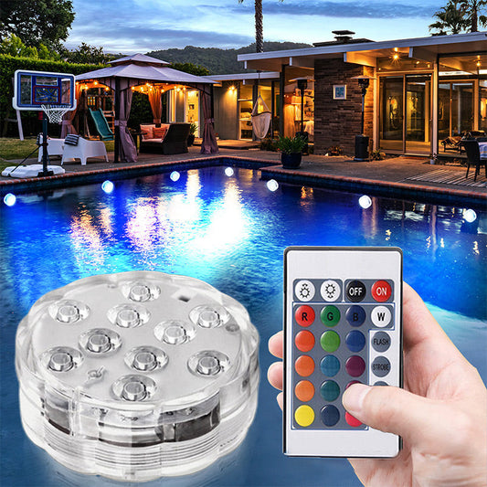 Luzes LED Submersíveis e Impermeáveis com Controle Remoto para Piscina