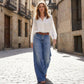 Jeans vintage femininos de cintura alta e perna larga
