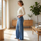 Jeans vintage femininos de cintura alta e perna larga