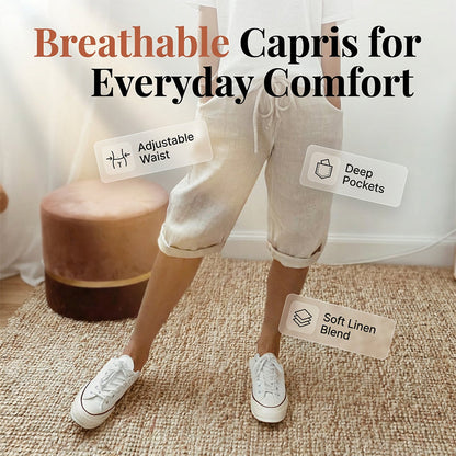 ⏳Oferta por tempo limitado com 50% de desconto! 👖⏰Calças capri femininas casuais em algodão e linho – Respiráveis, confortáveis e com um toque de elegância sem esforço 🌿✨