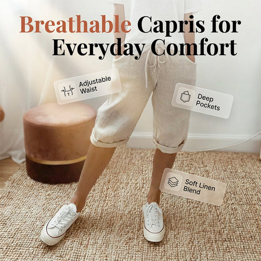 ⏳Oferta por tempo limitado com 50% de desconto! 👖⏰Calças capri femininas casuais em algodão e linho – Respiráveis, confortáveis e com um toque de elegância sem esforço 🌿✨