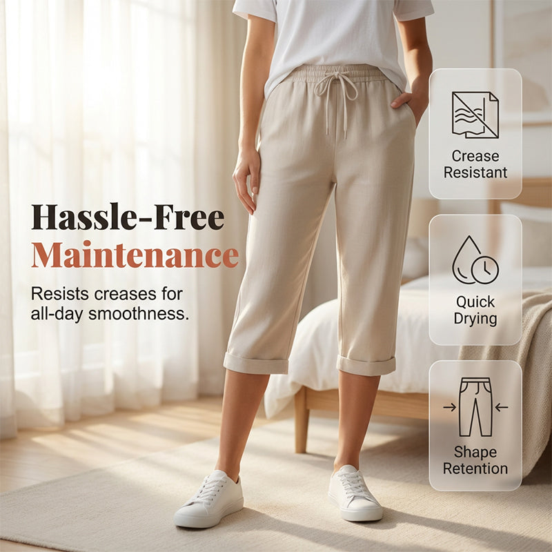 ⏳Oferta por tempo limitado com 50% de desconto! 👖⏰Calças capri femininas casuais em algodão e linho – Respiráveis, confortáveis e com um toque de elegância sem esforço 🌿✨