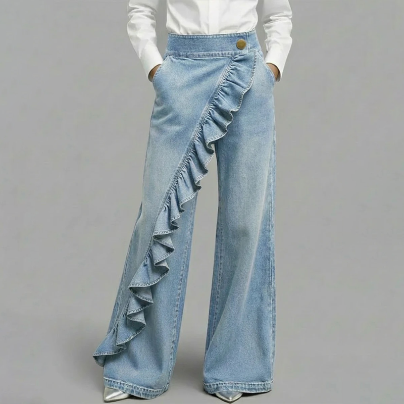 ✨👖 Calça jeans feminina cintura alta pernas largas confortável e elegante