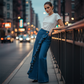 ✨👖 Calça jeans feminina cintura alta pernas largas confortável e elegante