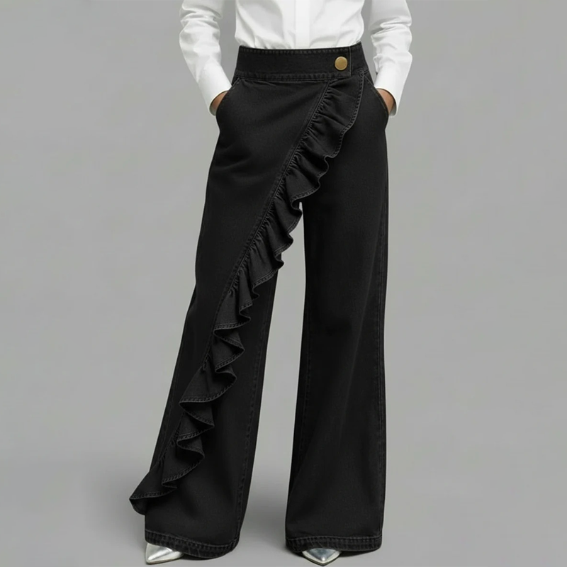 ✨👖 Calça jeans feminina cintura alta pernas largas confortável e elegante