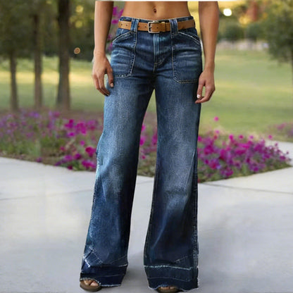 📢📢50% de desconto!! ⏰Calça jeans feminina estilo retrô boca de sino com bolsos