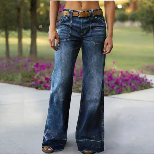 📢📢50% de desconto!! ⏰Calça jeans feminina estilo retrô boca de sino com bolsos