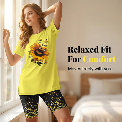 🌈✨ PROMOÇÃO RELÂMPAGO 50% DE DESCONTO! 👚 Conjunto feminino de túnica e shorts estampados – Modelagem solta, fenda lateral e estampas vibrantes por toda a peça 🩳